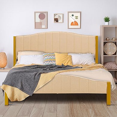 Costway Queen Size Upholstered Bed Frame Mattress Foundation Platform Quilted Headboard