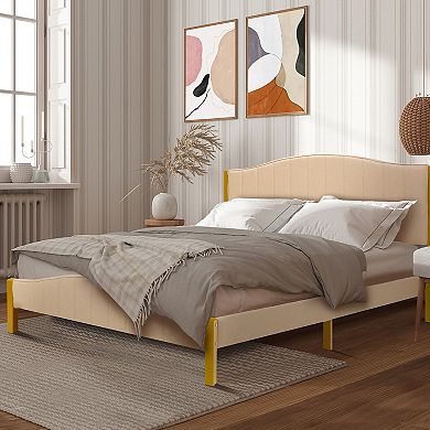 Costway Queen Size Upholstered Bed Frame Mattress Foundation Platform Quilted Headboard