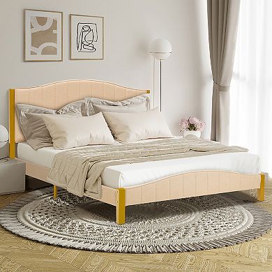Costway Queen Size Upholstered Bed Frame Mattress Foundation Platform Quilted Headboard