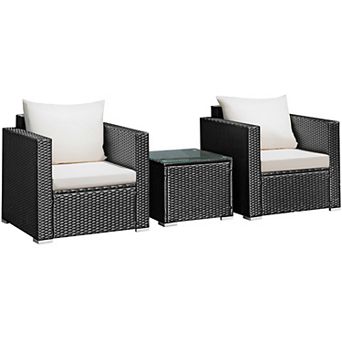 Costway 3 pc Patio wicker Furniture Set Conversation Rattan Sofa Set w/Cushion Garden