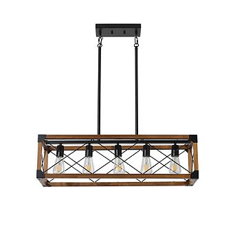 Farmhouse Rectangle Chandelier 32 Inch 5-Light Pendant Light for Dining Room