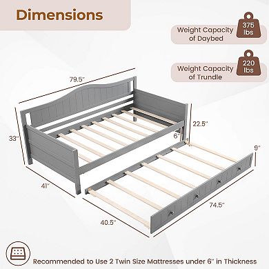 Costway Twin Size Daybed with Trundle Solid Wood Sofa Bed with Slats Support Guest Bed