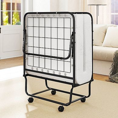 Costway Folding Bed with Mattress 74" x 31" Cot Size Rolling Guest Bed Space Saving