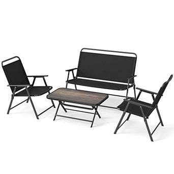 Costway 4 pc Patio Folding Furniture Set Outdoor Conversation Set Bistro Sectional Set