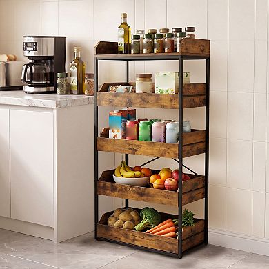 Costway 5-Tier Food Storage Rack, Retail Snack Display Shelf with 4 Pull-out Drawers
