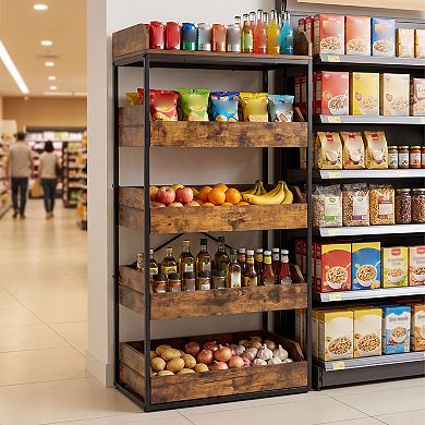 Costway 5-Tier Food Storage Rack, Retail Snack Display Shelf with 4 Pull-out Drawers