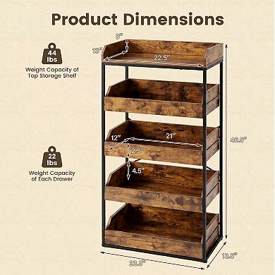 Costway 5-Tier Food Storage Rack, Retail Snack Display Shelf with 4 Pull-out Drawers