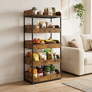 Costway 5-Tier Food Storage Rack, Retail Snack Display Shelf with 4 Pull-out Drawers