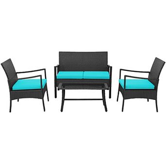 Costway Patio Wicker Furniture Set Cushioned Chairs& Loveseat with Coffee Table Garden