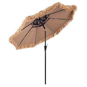 Costway 9 FT Solar Thatched Tiki Umbrella with/without 96 Multi-colored Flowing Lights, 12 Modes