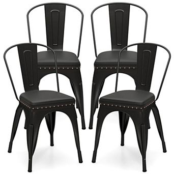 Costway Stackable Metal Dining Chairs Set of 4 w/ Backrest & PU Leather Padded Seat