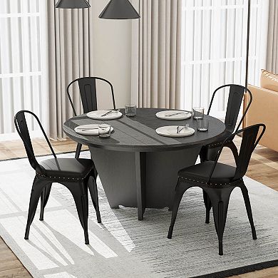 Costway Stackable Metal Dining Chairs Set of 4 w/ Backrest & PU Leather Padded Seat