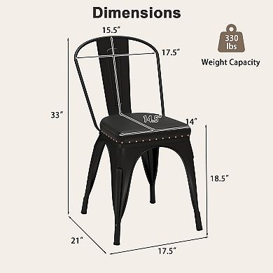 Costway Stackable Metal Dining Chairs Set of 4 w/ Backrest & PU Leather Padded Seat