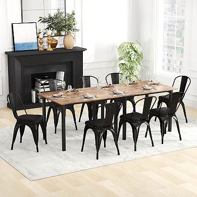 Costway Stackable Metal Dining Chairs Set of 4 w/ Backrest & PU Leather Padded Seat