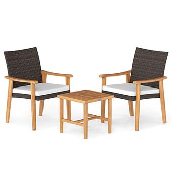 Costway 3 pc Patio PE Wicker Furniture Set with Coffee Table and Cushions for Front Porch