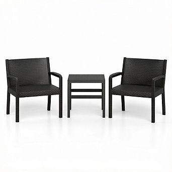 Costway 3 pc Patio Furniture Set with 2 Modern Rattan Armchair & 25" Squire Side Table