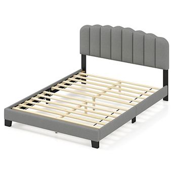 Costway Queen Size Bed Frame Linen Upholstered Platform Bed with Wooden Slat Support