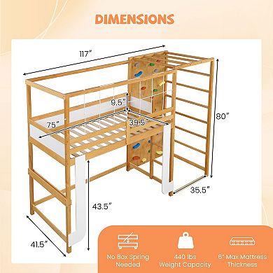 Costway Twin Bunk Bed with Jungle Gym, Climbing Ladder, Rock Wall & Monkey Bar