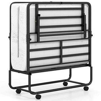 Costway Twin Size Folding Bed with 5-Inch Mattress, Memory Foam Mattress & Metal Slat Frame