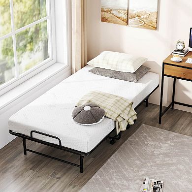 Costway Twin Size Folding Bed with 5-Inch Mattress, Memory Foam Mattress & Metal Slat Frame