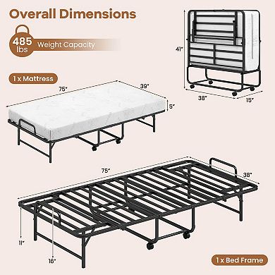 Costway Twin Size Folding Bed with 5-Inch Mattress, Memory Foam Mattress & Metal Slat Frame