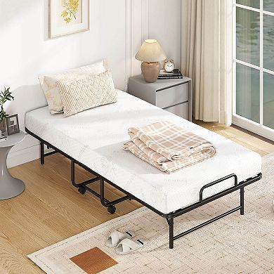 Costway Twin Size Folding Bed with 5-Inch Mattress, Memory Foam Mattress & Metal Slat Frame