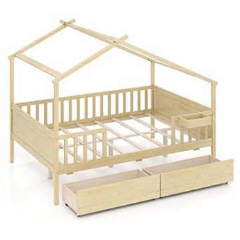 Costway Full Size Bed with 2 Storage Drawers, House-shaped Bed Frame
