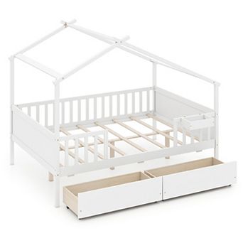 Costway Full Size Bed with 2 Storage Drawers, House-shaped Bed Frame