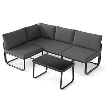 Costway 4 pc Patio Furniture Set with Cushions & Tempered Glass Coffee Table for Garden