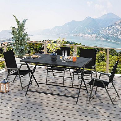 Costway 5 PCS Foldable Outdoor Dining Set,Large Rectangular Metal Table 4 Mesh Armchairs