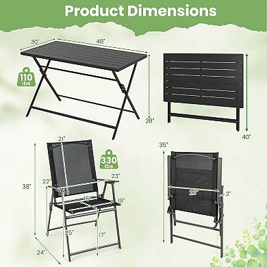 Costway 5 PCS Foldable Outdoor Dining Set,Large Rectangular Metal Table 4 Mesh Armchairs