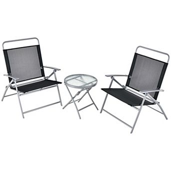 Costway 3 pc Patio Folding Table Chair Set Extra-Large Seat Metal Frame Portable Outdoor