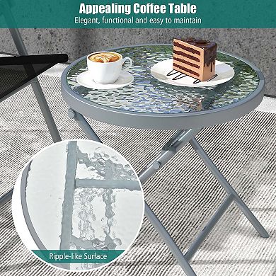 Costway 3pcs Patio Folding Table Chair Set Extra-Large Seat Metal Frame Portable Outdoor