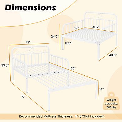 Costway Metal Daybed Extendable Daybed to Twin Size Bed Heavy Duty Slats Support Sofa Bed