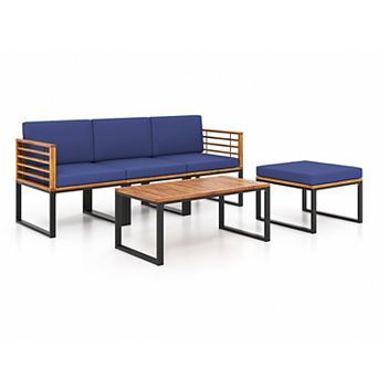Costway 5 pc Patio Chair Set, Acacia Wood Chair Set with Ottoman & Coffee Table