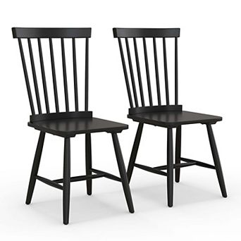 Costway Windsor Dining Chairs Set of 2 Armless Spindle Back Solid Rubber Wood
