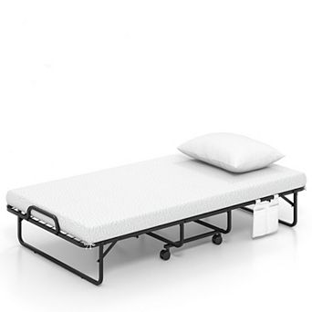 Costway 75" x 39" Folding Bed with Memory Foam Mattress & Pillow Dust Cover Metal Frame