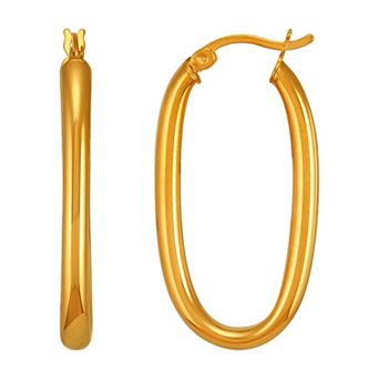 Everlasting Silver 18k Gold Over Silver Polished Oval Tube Hoop Earrings