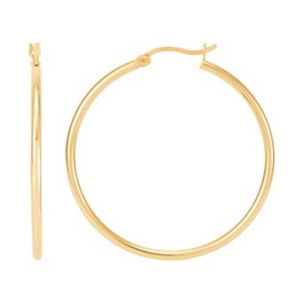 Everlasting Silver 14k Gold Over Silver Polished Tube Hoop Earrings