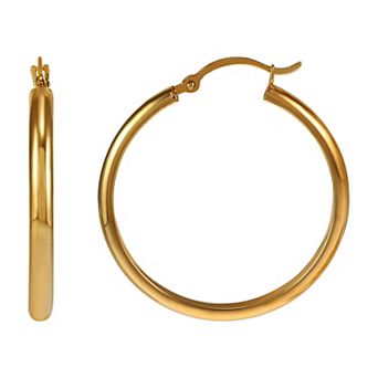 Everlasting Silver 14k Gold Over Silver Polished Half Round Tube Hoop Earrings