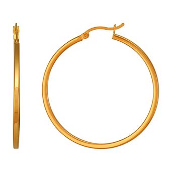 Everlasting Silver 14k Gold Over Silver Polished Square Tube Hoop Earrings