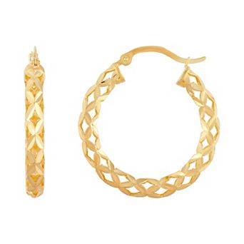 Everlasting Silver 14k Gold Over Silver Diamond-Cut & Polished Hoop Earrings