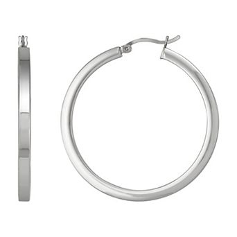 Everlasting Silver Sterling Silver Polished Square Tube Hoop Earrings