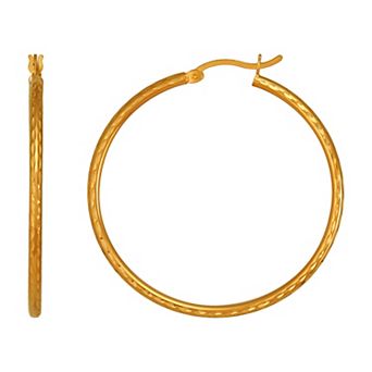 Everlasting Silver 14k Gold Over Silver Diamond-Cut & Polished Tube Hoop Earrings