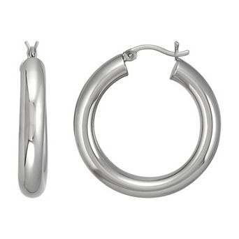 Everlasting Silver Sterling Silver Polished Tube Hoop Earrings