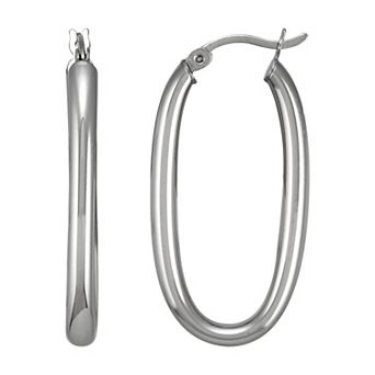 Everlasting Silver Sterling Silver Polished Oval Tube Hoop Earrings