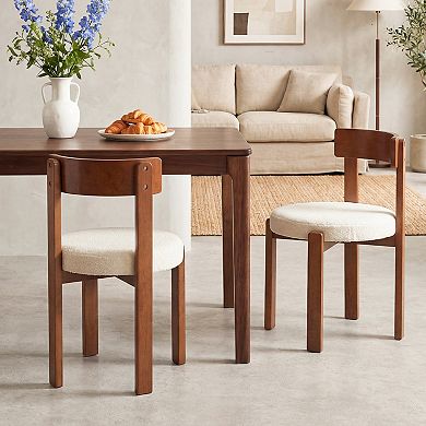 Costway Modern Dining Chairs Curved Backrest Teddy Fleece Upholstered Round Seat