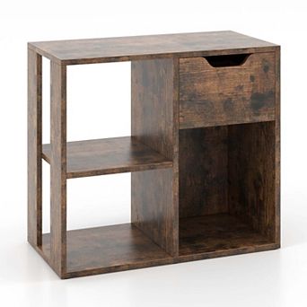 Costway 3-Cube Bookshelf 2 tier Open Shelf Bookcase with Drawer Home Storage Organizer