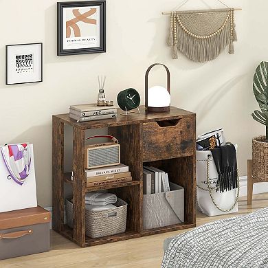Costway 3-Cube Bookshelf 2-Tier Open Shelf Bookcase with Drawer Home Storage Organizer