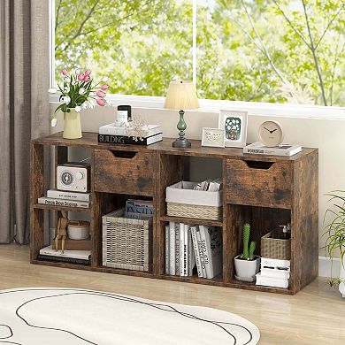 Costway 3-Cube Bookshelf 2-Tier Open Shelf Bookcase with Drawer Home Storage Organizer